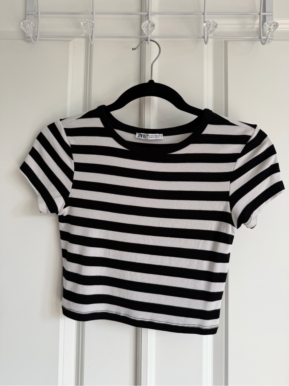 Zara Black and White Striped Crop Tee